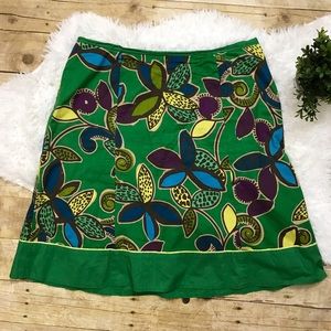 Boden A Line Skirt Green Floral Knee Length